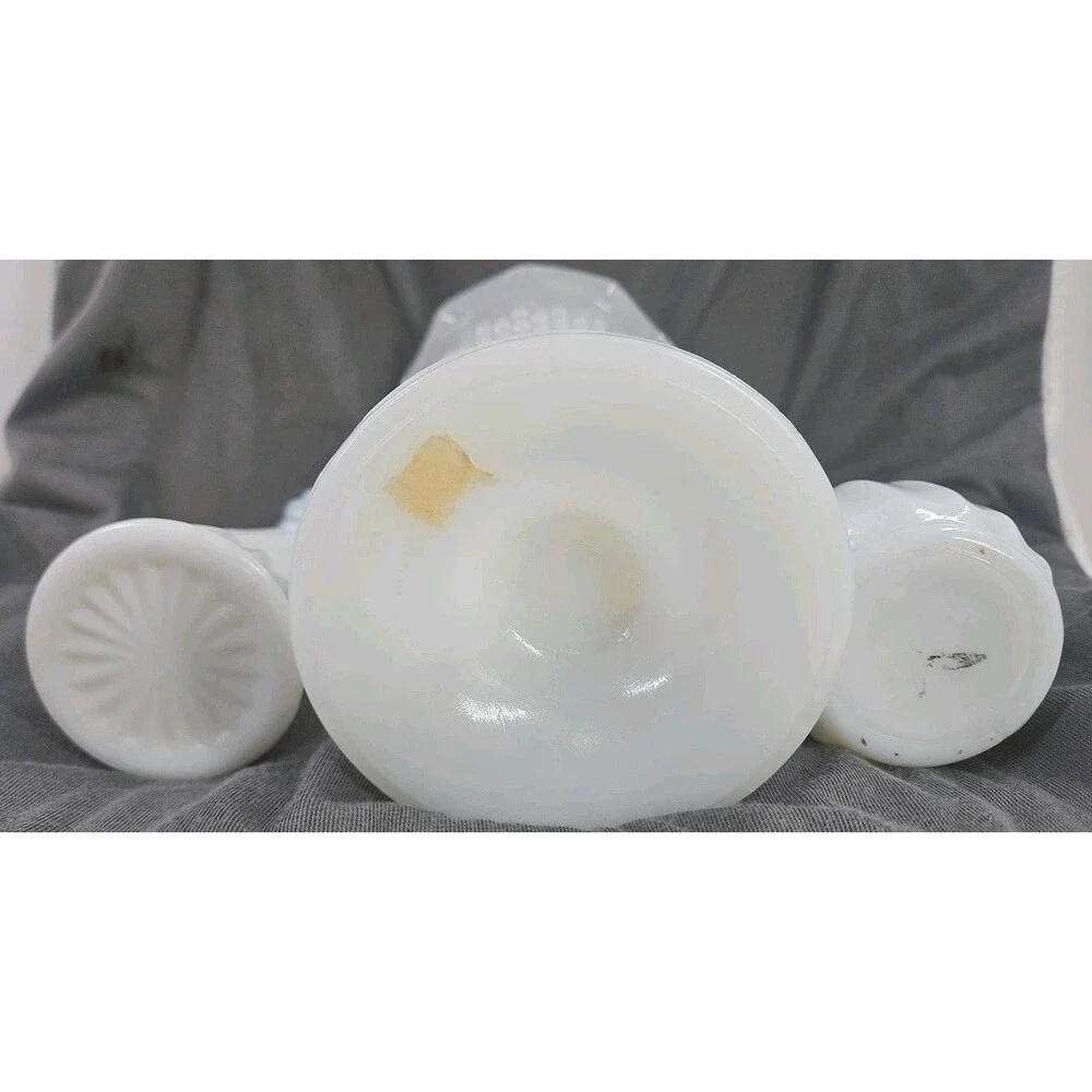 White Milk Glass Vase Lot‎ of 3 Vintage Hobnail Dots & Varied Lg, Small & Medium